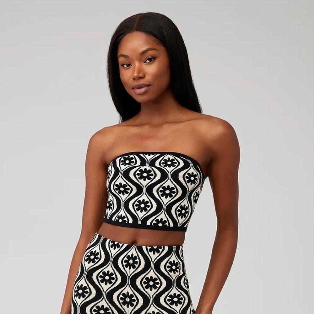 NWT Finders Keepers Quinn Bandeau Crop Top Retro Floral Black White Woman Large